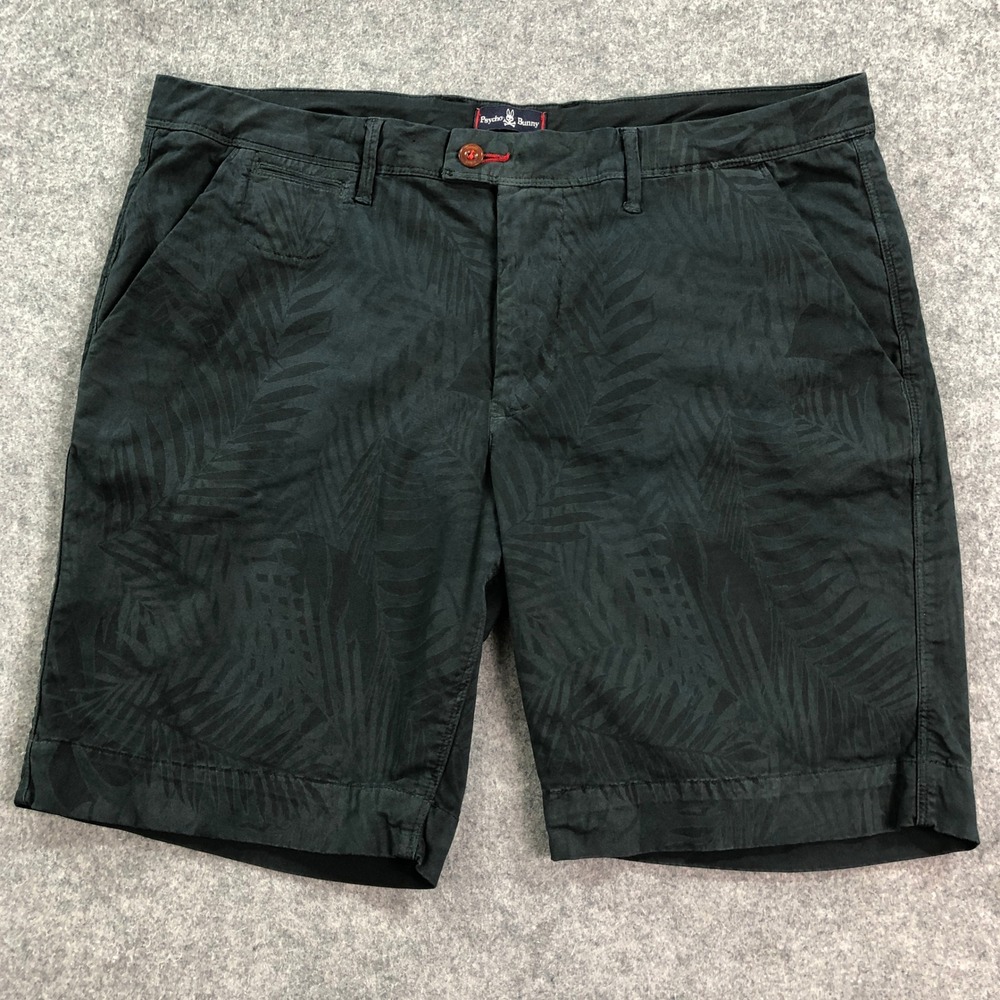 Psycho Bunny Mens Chino Shorts 38 Navy Blue Tropical Print Stretch Classic Fit